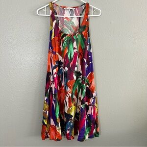 Trina Turk Colorful Floral Print Mini Dress Size M Sleeveless Flowy Pockets